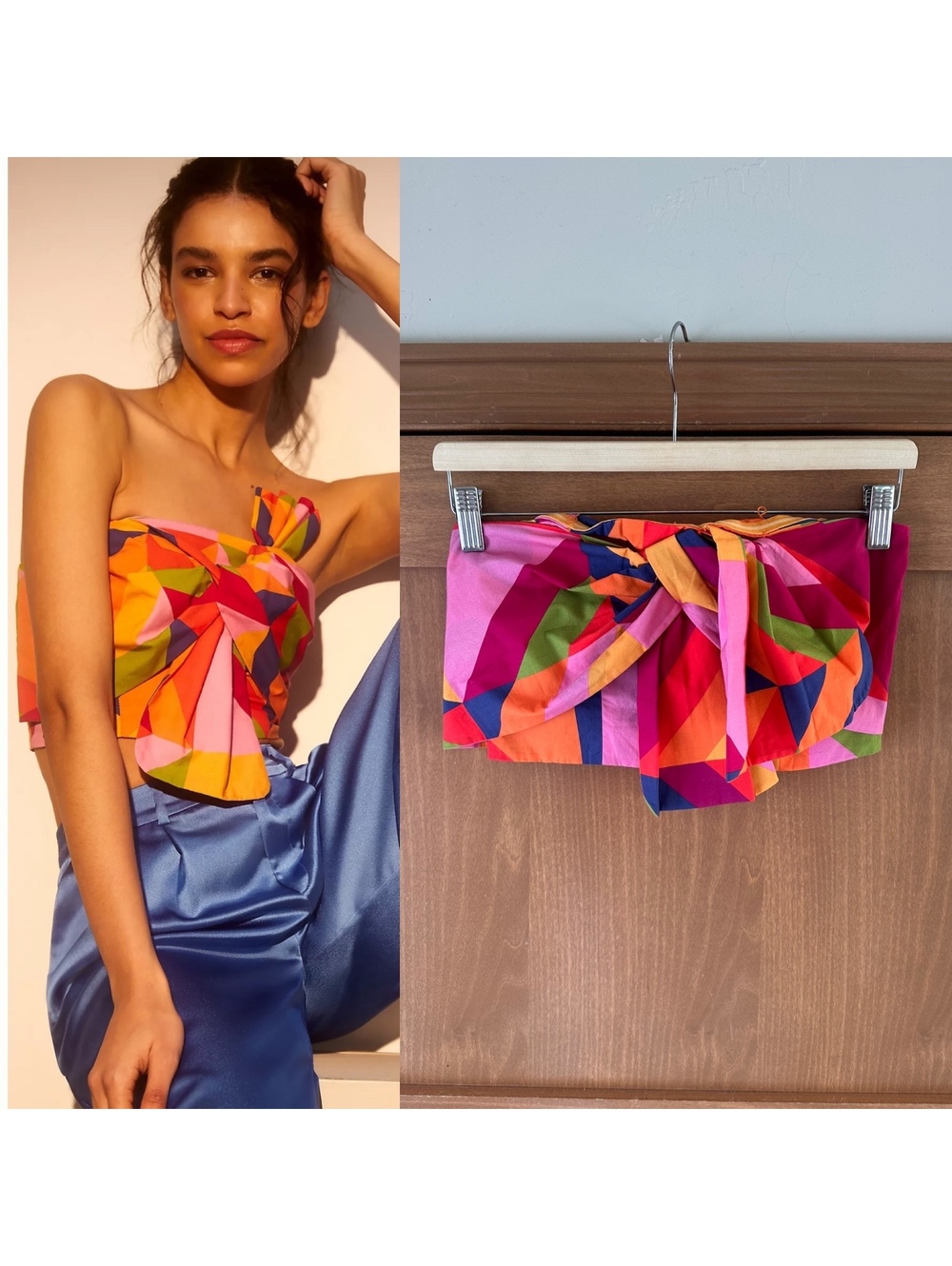 NWOT Farm Rio x Anthropologie Strapless Cropped Blouse Multicolor Women’s XS